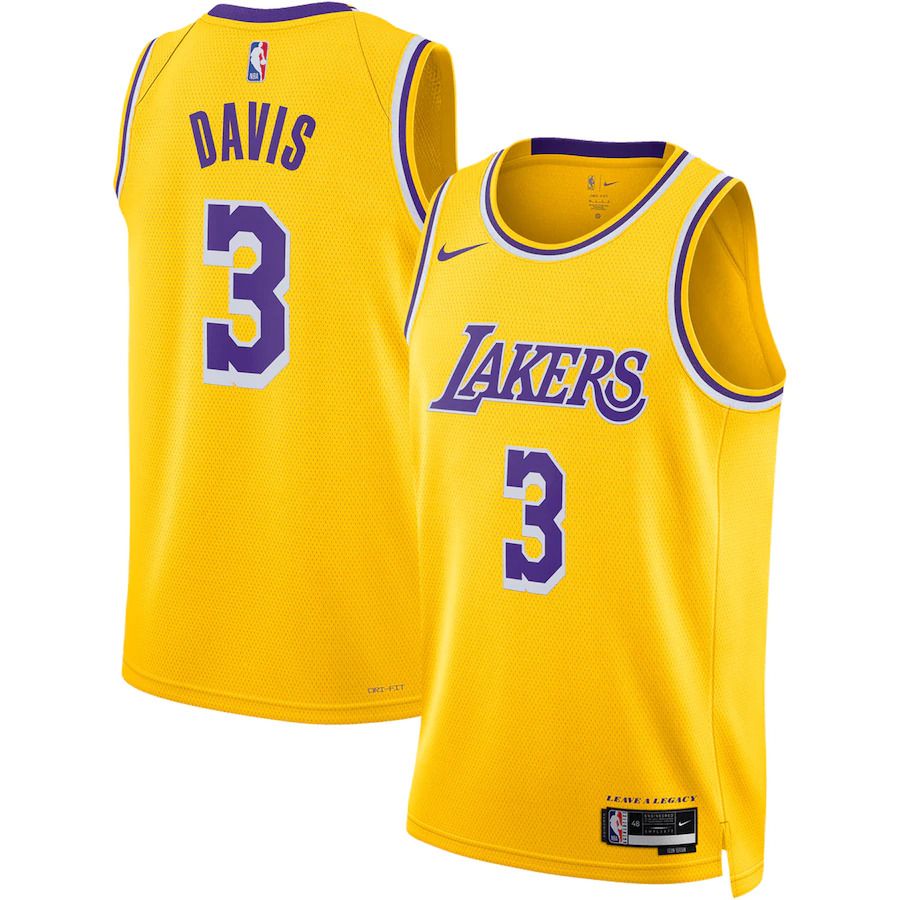 Men Los Angeles Lakers 3 Anthony Davis Nike Gold Icon Edition 2022-23 Swingman NBA Jersey